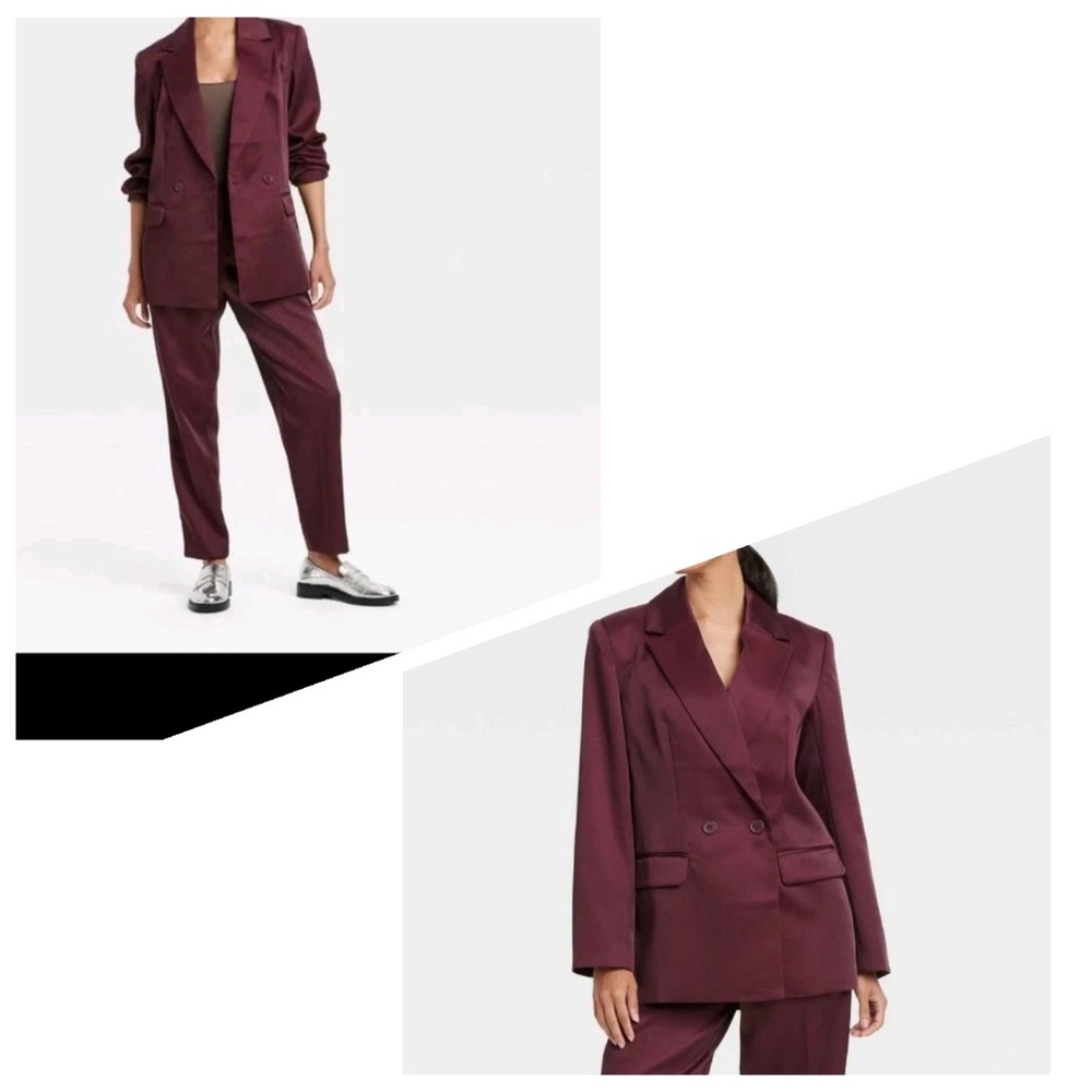 Women's Structured Satin Blazer/ A New Day Burgundy XS Shoulder Pads Lux Jacket